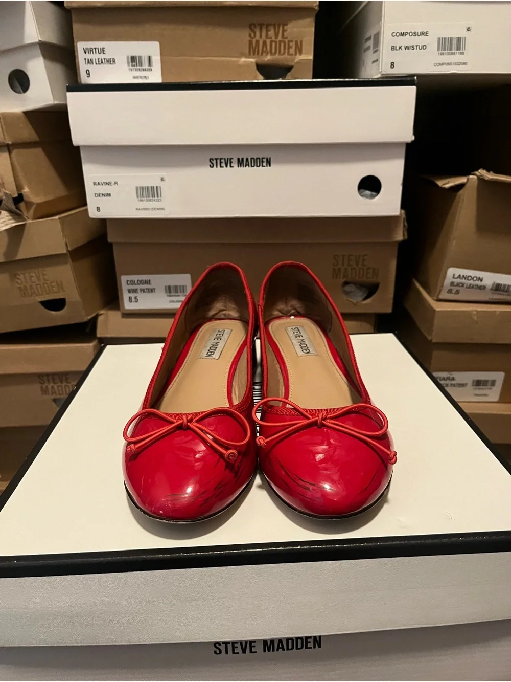Steve Madden Red Patent Ballet Flats with Low Block Heel